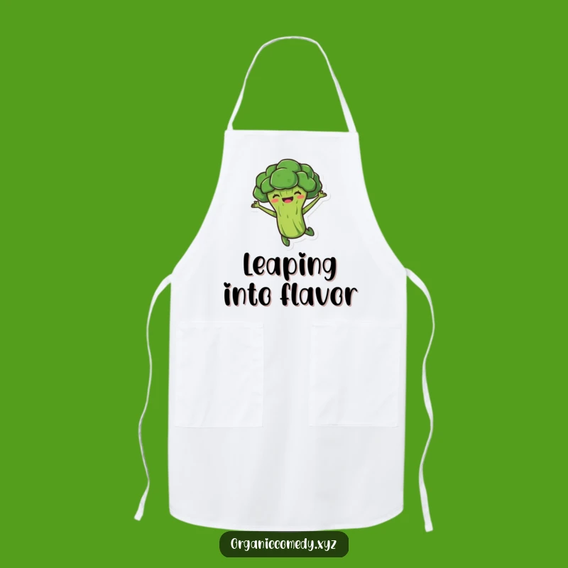 Funny Broccoli Leap Apron - Kitchen Veggie Cartoon Chef Gift