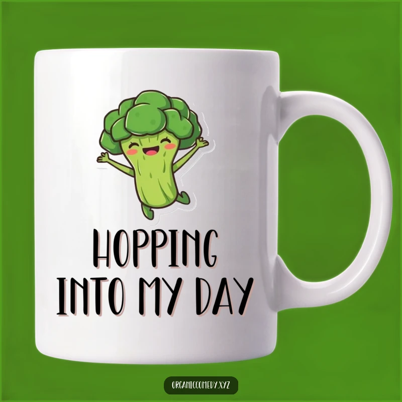 Funny Broccoli Leap Mug - Hilarious Veggie Cartoon Gift Idea