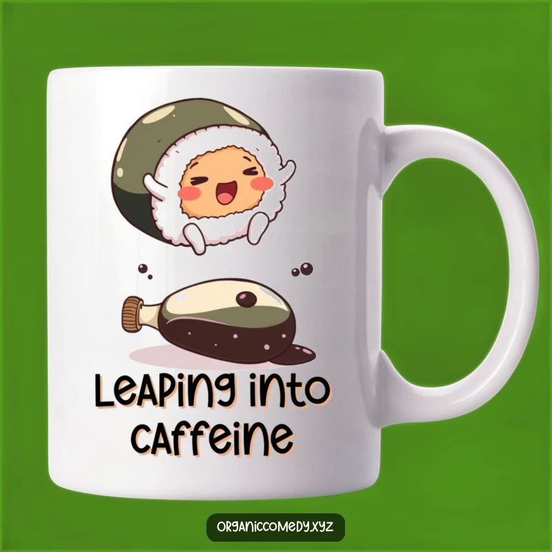 Funny Sushi Leap Mug: Joyful Roll Over Soy Sauce for a Hilarious Gift!