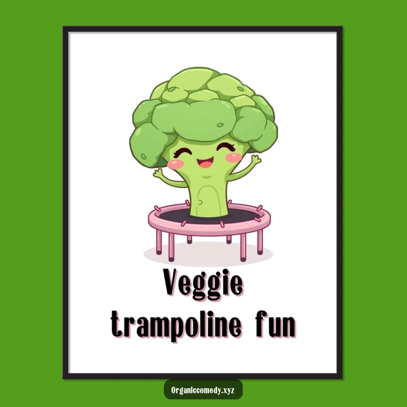 Funny Broccoli Bouncing Digital Art: Giggling Veggie Print