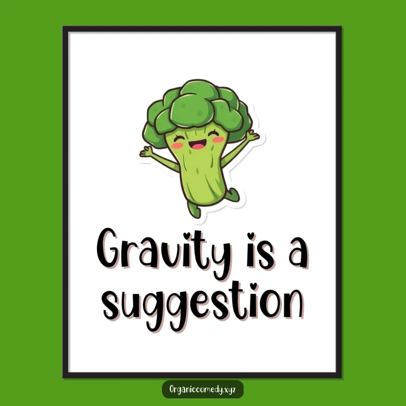 Funny Broccoli Leap Digital Art - Whimsical Veggie Cartoon Print Gift