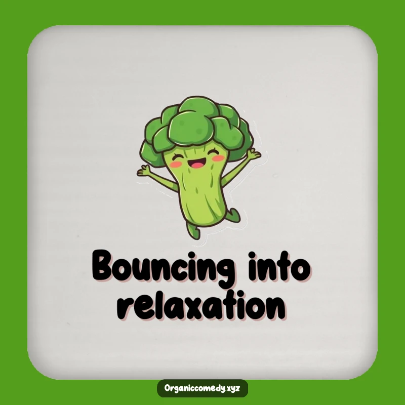 Funny Broccoli Leap Drink Coaster - Protective Veggie Cartoon Barware Gift