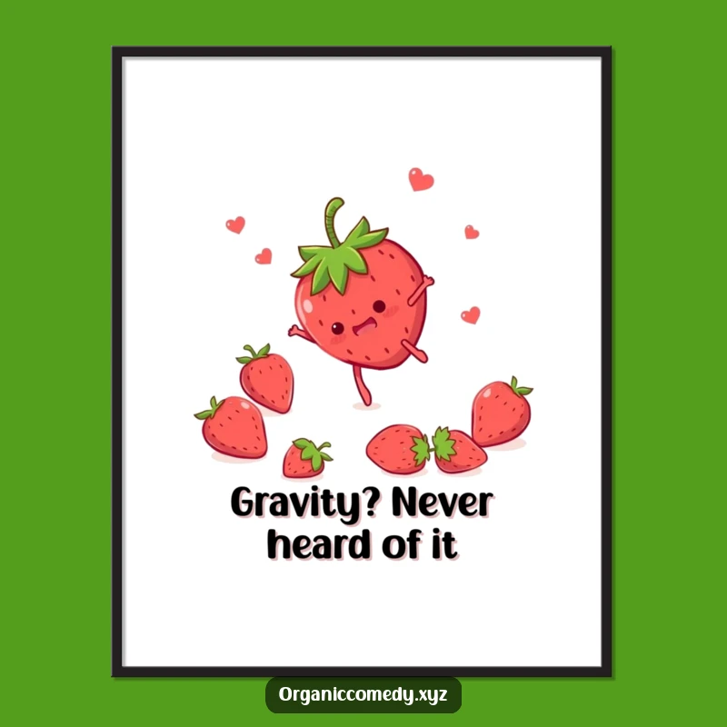 Funny Strawberry Somersault Poster - Vibrant Cartoon Fruit Wall Art Gift
