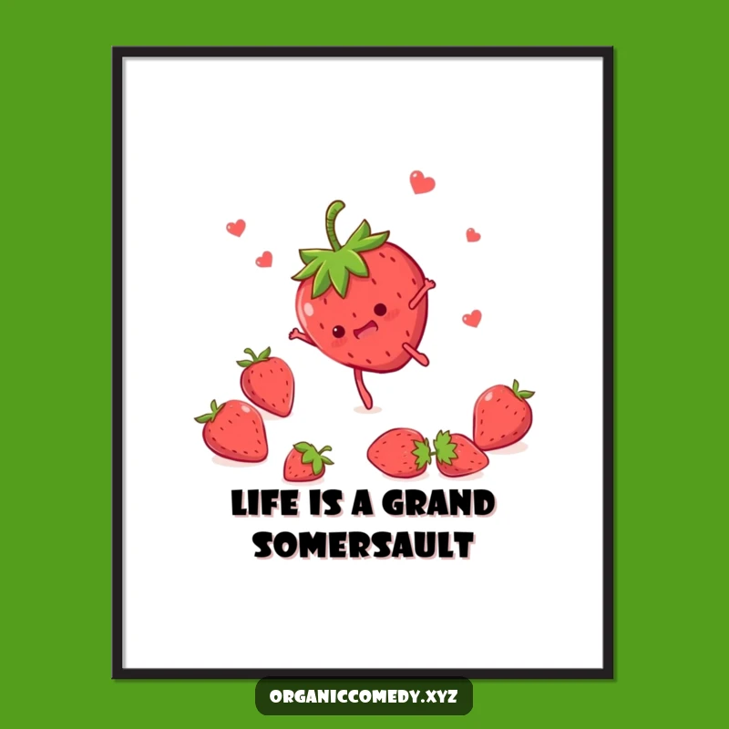 Free Printable Wall Art: Funny Strawberry Somersault Downloadable Art