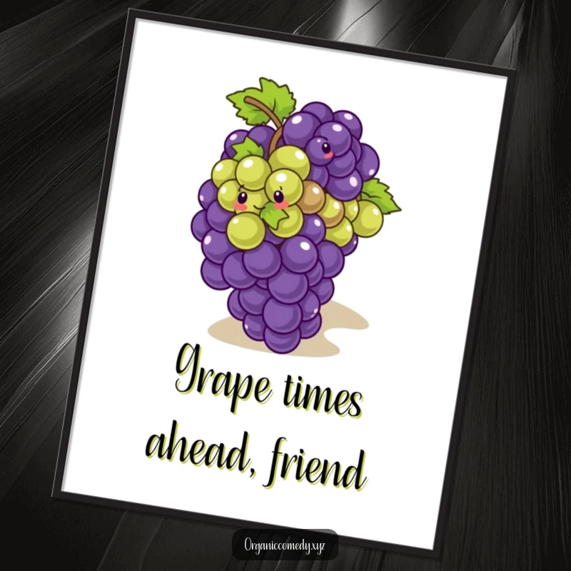 Funny Free Printable Wall Art of a giggling bunch of grapes playfully tumbling down a gentle slope, adding whimsical humor to decor.