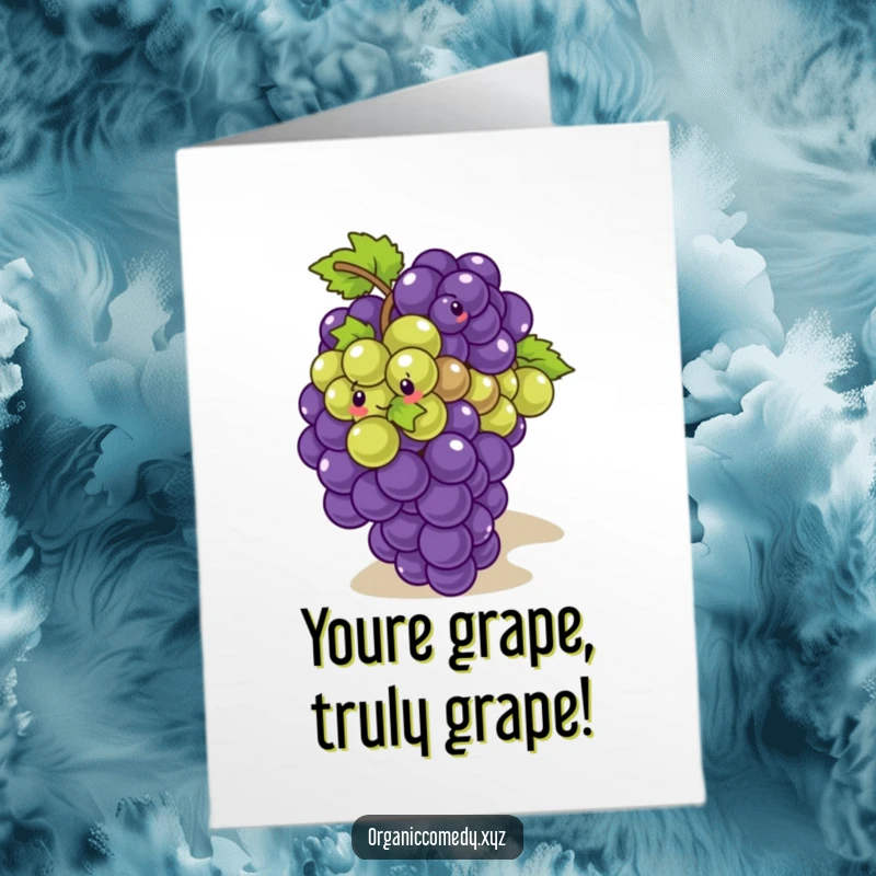 Funny Free Printable Congratulations Card showing a giggling bunch of grapes playfully tumbling down a slope, celebrating their achievement.