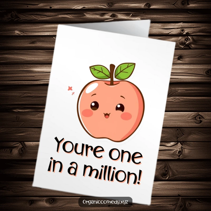 Funny Free Printable Congratulations Card showing a blushing apple character with simple eyes spinning excitedly to celebrate an achievement.